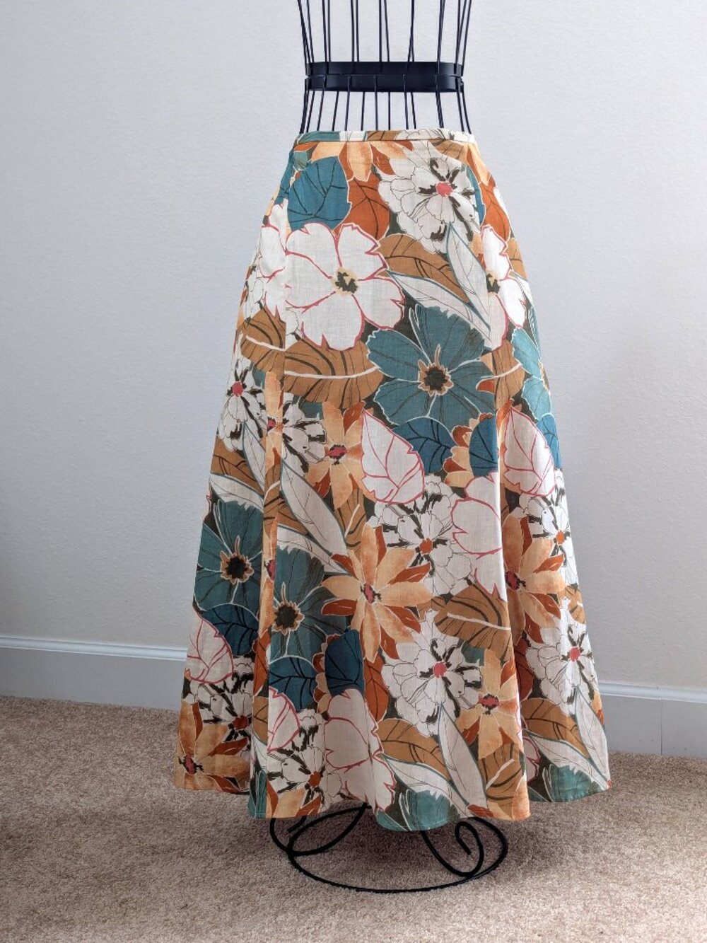 Jones Wear Linen Cotton Floral Flared Midi Skirt Size 14